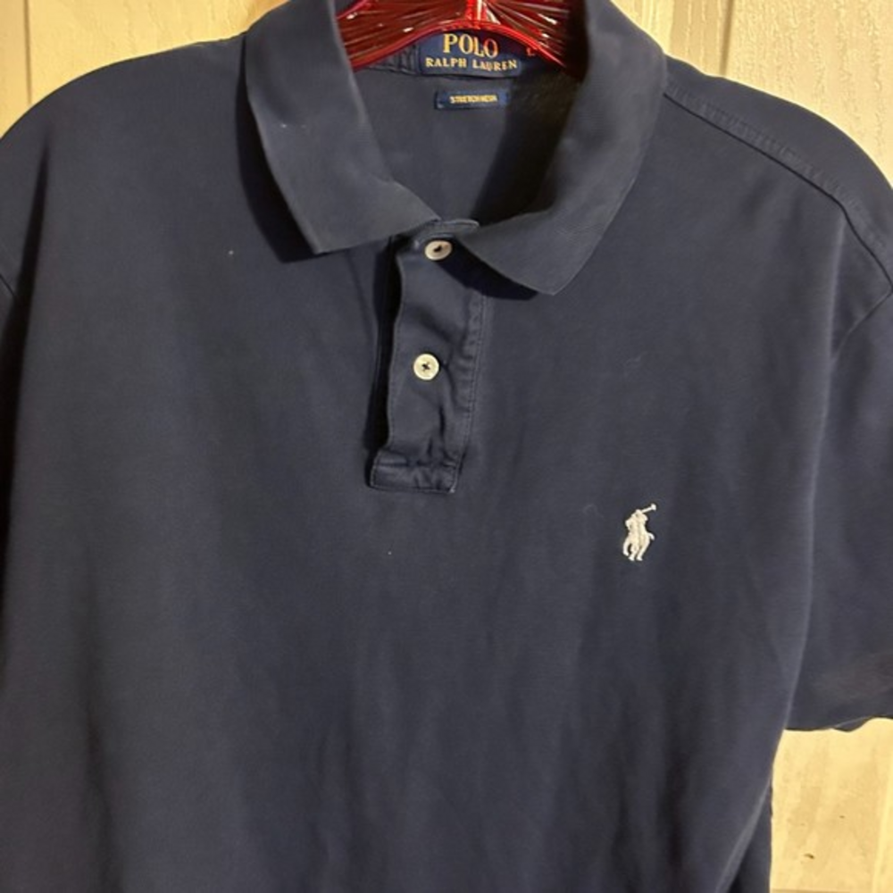 Polo Ralph Lauren Mens sz Large‎ Navy Blue Knit SS Shirt white Pony